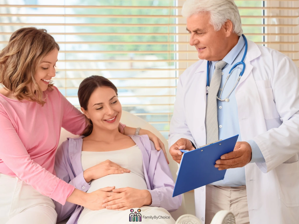 gay pregnant couple and a doctor